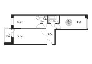 2-к квартира, вторичка, 59м2, 9/17 этаж