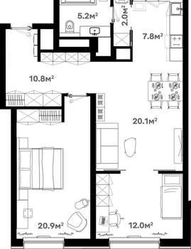 2-к квартира, сданный дом, 81м2, 10/20 этаж