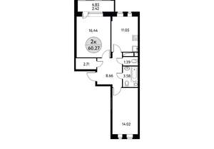 2-к квартира, вторичка, 60м2, 11/17 этаж