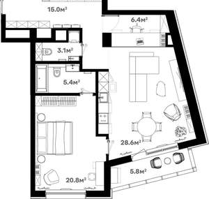2-к квартира, сданный дом, 86м2, 17/20 этаж