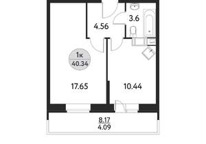 1-к квартира, вторичка, 40м2, 9/17 этаж