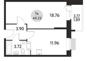 1-к квартира, вторичка, 40м2, 9/17 этаж