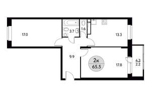 2-к квартира, вторичка, 66м2, 14/17 этаж