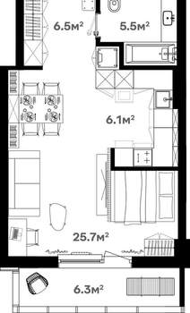 1-к квартира, сданный дом, 47м2, 19/20 этаж