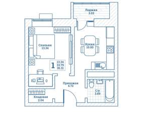 1-к квартира, вторичка, 36м2, 6/7 этаж