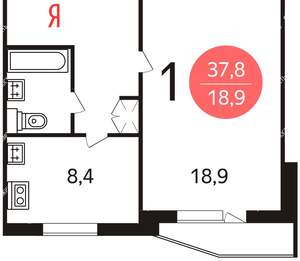 1-к квартира, вторичка, 35м2, 6/12 этаж