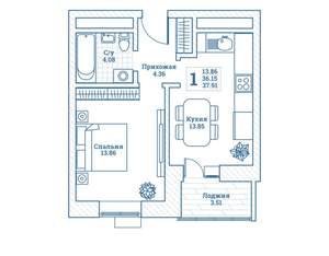 1-к квартира, вторичка, 38м2, 5/7 этаж