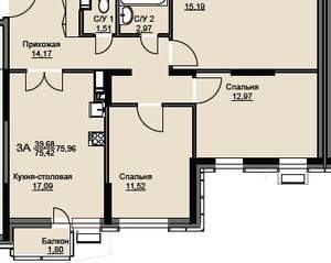3-к квартира, вторичка, 77м2, 4/17 этаж