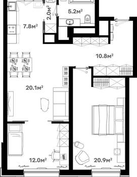 2-к квартира, сданный дом, 81м2, 19/20 этаж