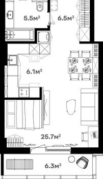 1-к квартира, сданный дом, 47м2, 17/20 этаж