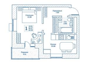 1-к квартира, вторичка, 40м2, 2/7 этаж