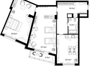 3-к квартира, сданный дом, 124м2, 16/20 этаж