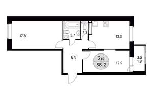 2-к квартира, вторичка, 58м2, 14/17 этаж