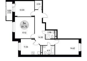 3-к квартира, вторичка, 82м2, 4/17 этаж