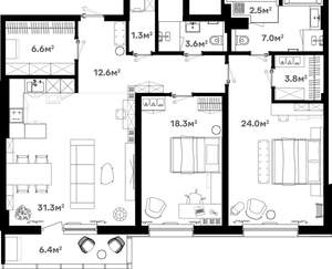 3-к квартира, сданный дом, 120м2, 13/20 этаж