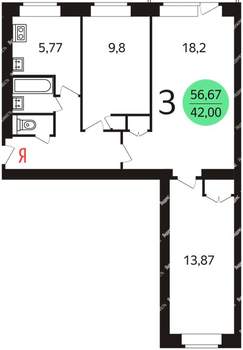 3-к квартира, вторичка, 56м2, 3/5 этаж