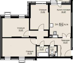 3-к квартира, вторичка, 76м2, 3/17 этаж