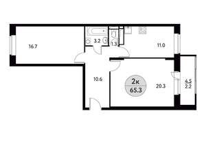 2-к квартира, вторичка, 65м2, 12/17 этаж