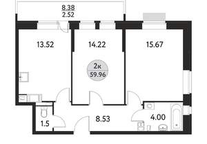 2-к квартира, вторичка, 60м2, 15/17 этаж