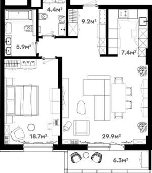 2-к квартира, сданный дом, 80м2, 16/20 этаж