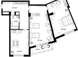 3-к квартира, сданный дом, 124м2, 15/20 этаж